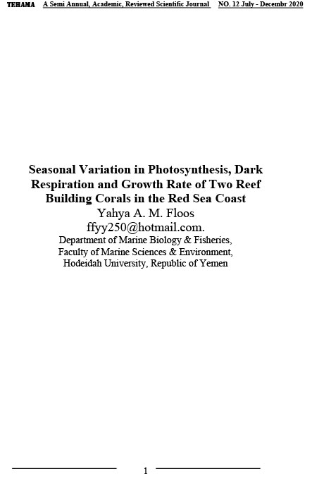 Seasonal Variation in Photosynthesis,  Dark Respiration and Growth Rate of Two  Reef Building Corals in the Red Sea Coast